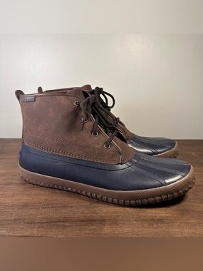 Sperry Breakwater Duck Boots Men's Size 13 Brown Leather Blue Rubber Lace Up